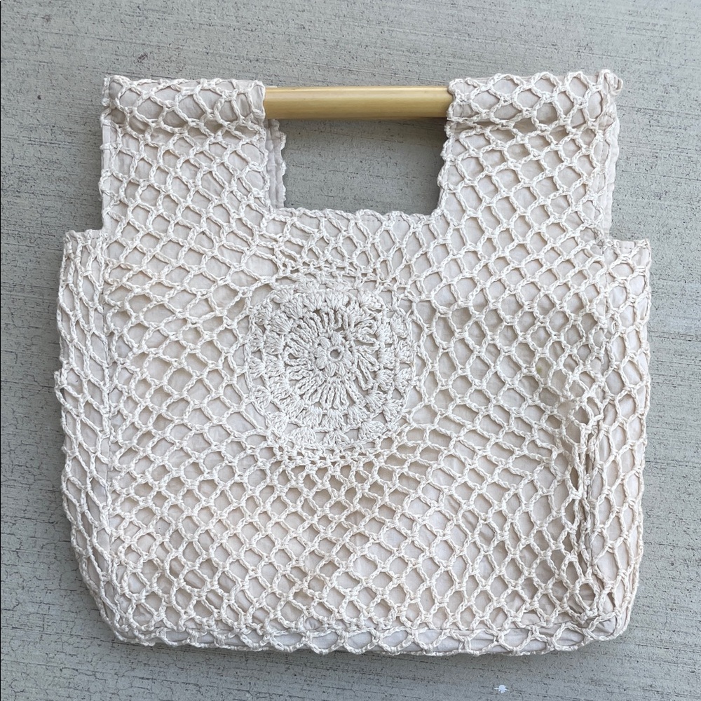 Crochet Tote with Bamboo Handles - Picture 3 of 11